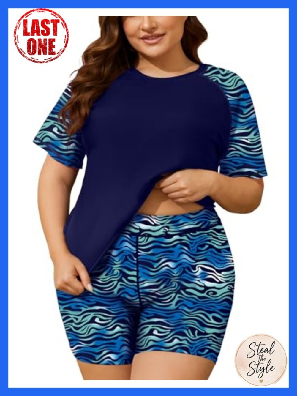 Plus Size Rash Guard Set 2 Piece Women's Swimwear Long Sleeve Swim Top High